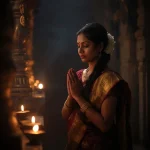Indian Woman in Traditional Attire, Pooja Ceremony in Temple | chatgpt photo editing prompts trending instagram for girl